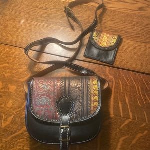 Leather shoulder strap with matching change purse